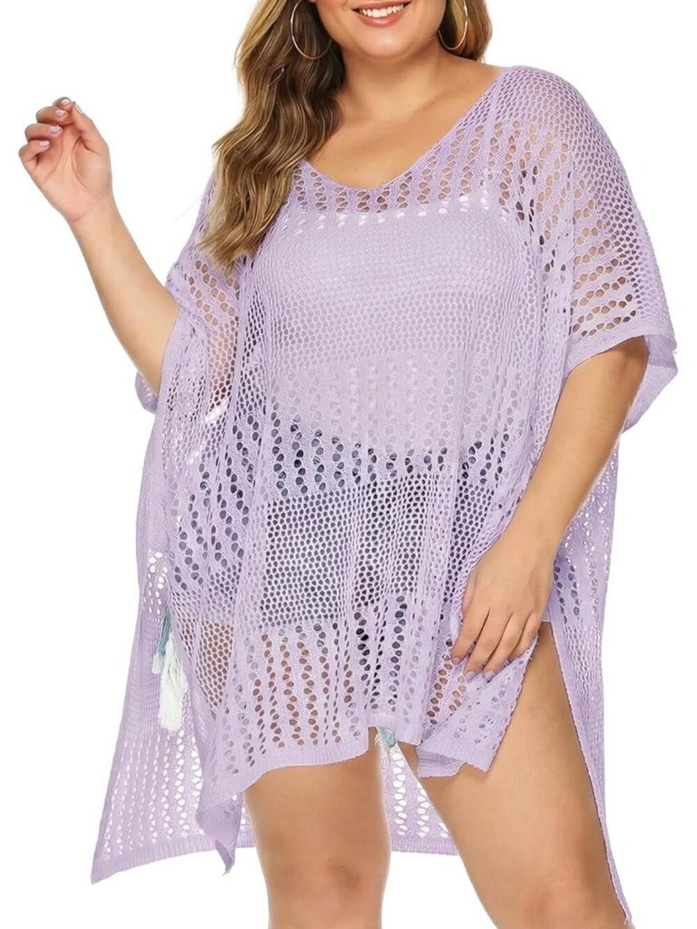 〽️Women's Swimsuit Coverup Purple Summer Crochet Bathing Suit Beach Swim Dress